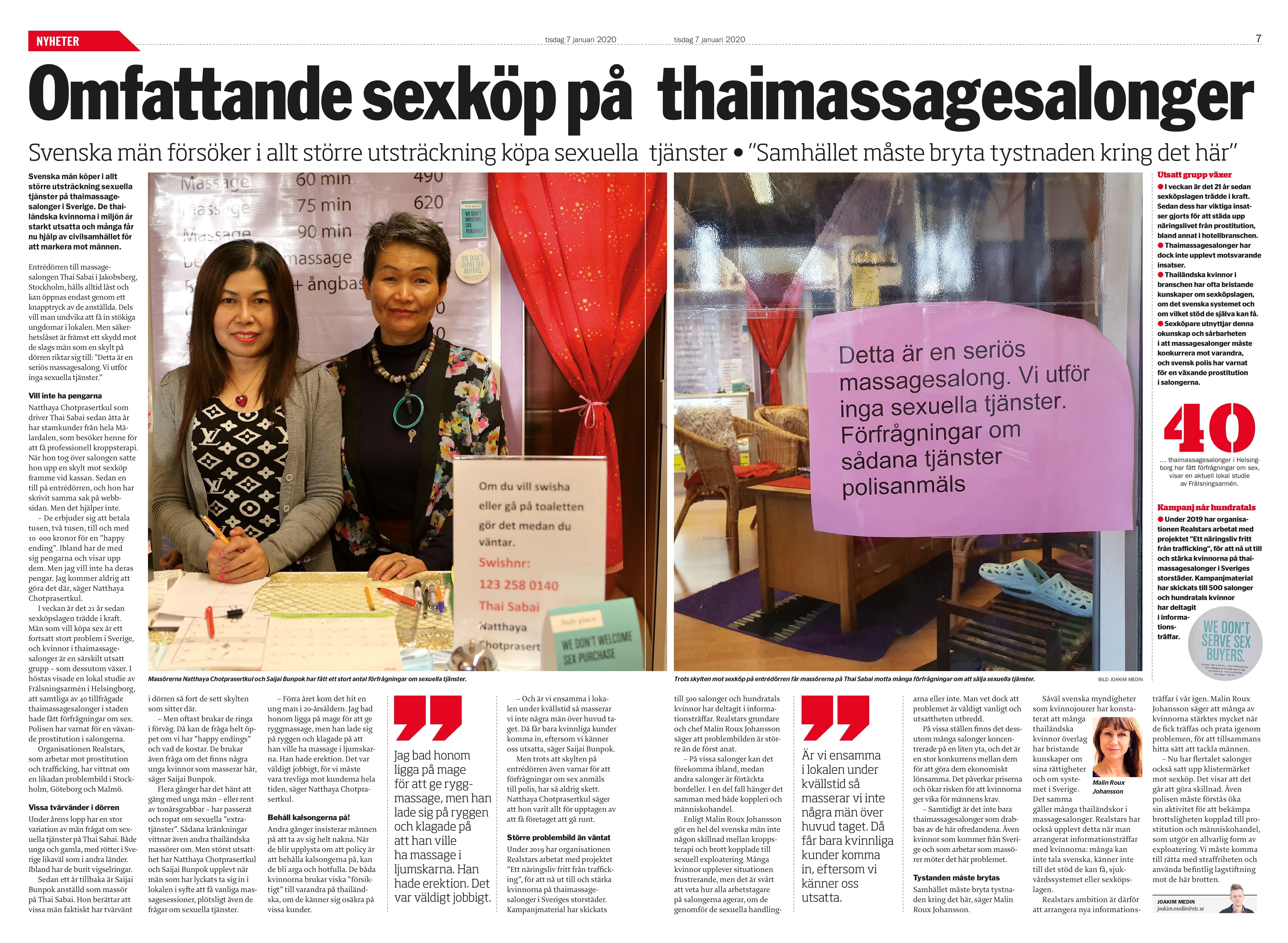Sexköp på massagesalonger, Dagens ETC 2020-01-07