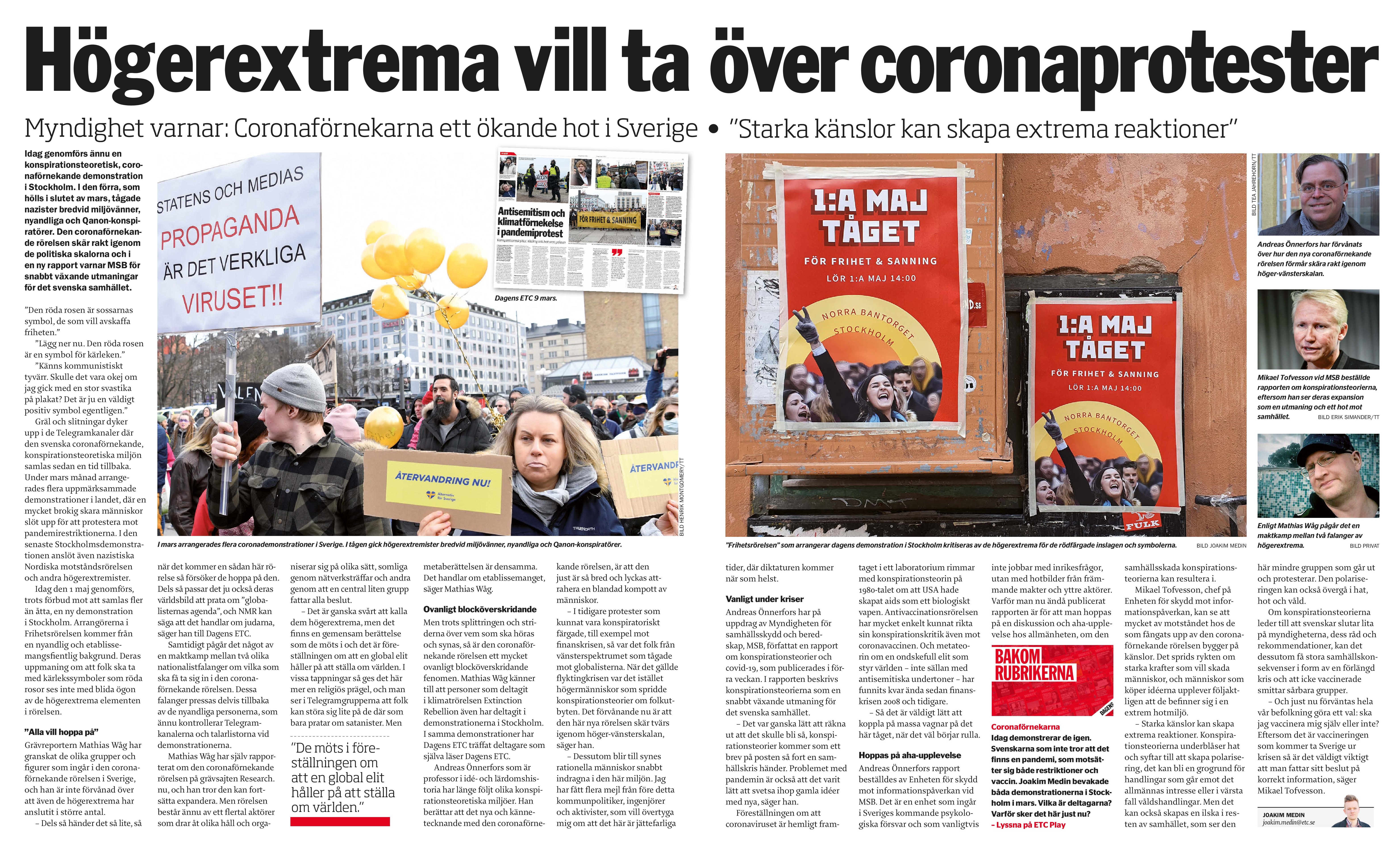 Coronaprotester och högerextremister, Dagens ETC 2021-05-01-page-001