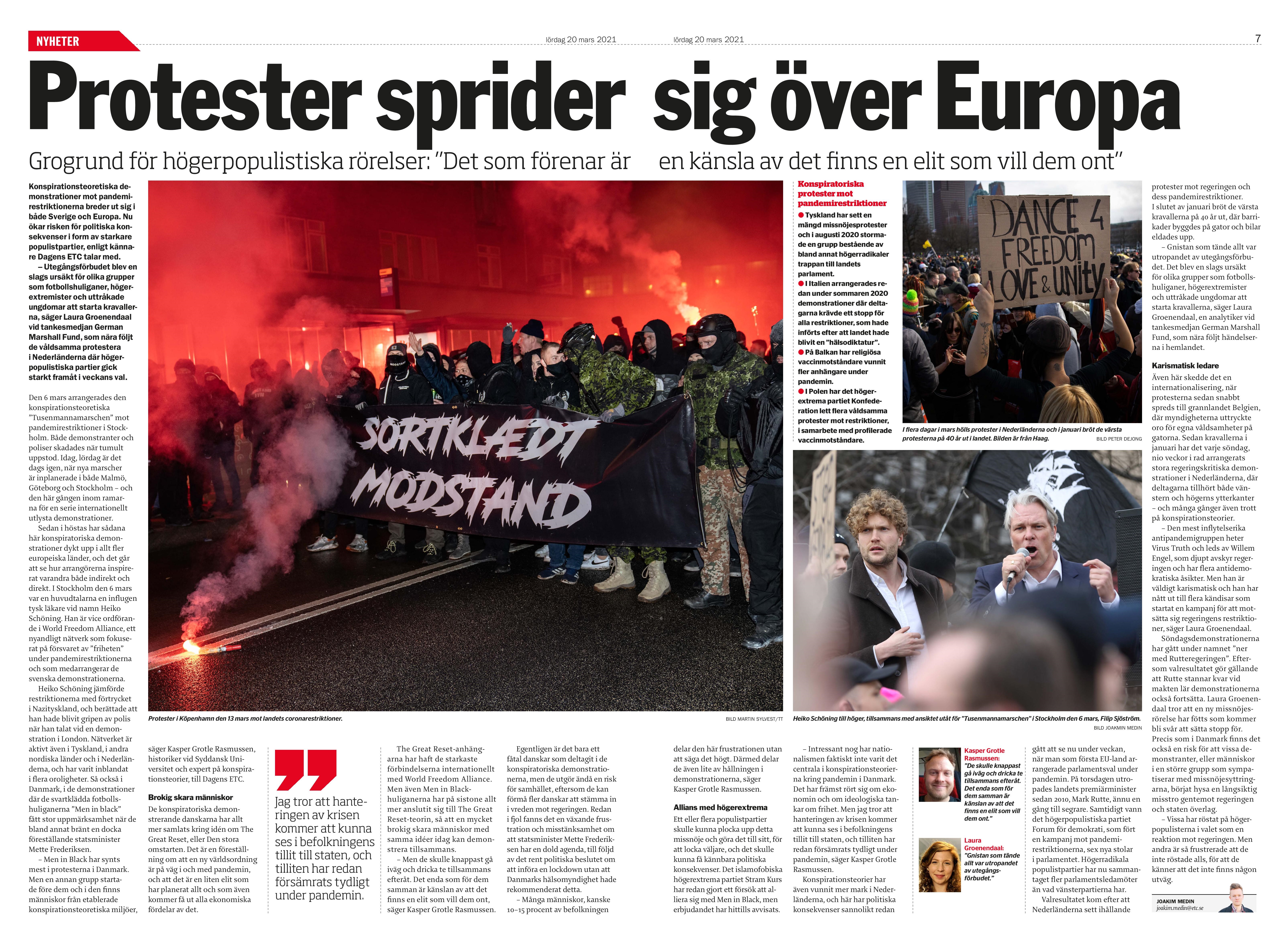 Coronaprotester sprids i Europa, Dagens ETC 2021-03-20-page-001