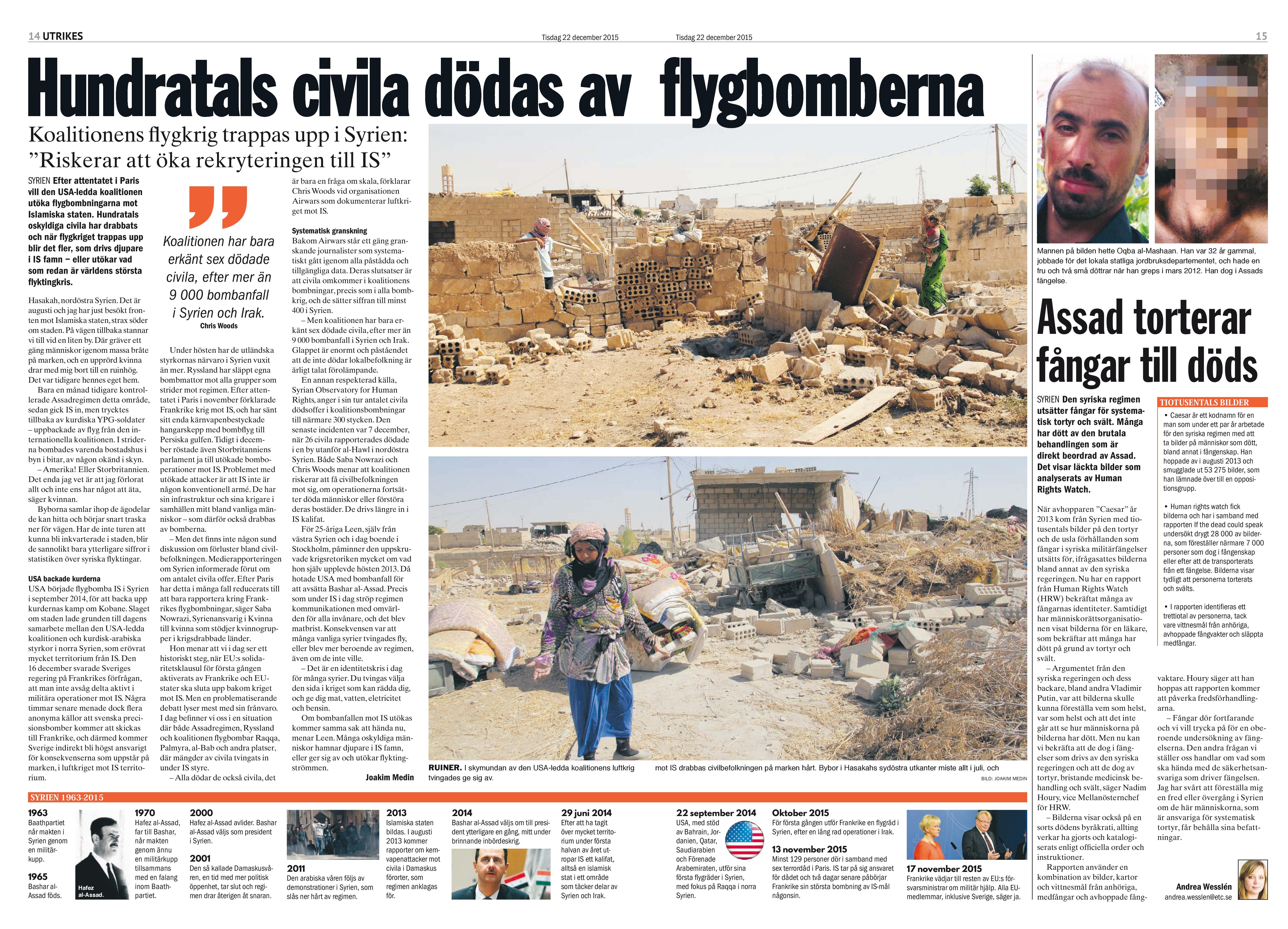 Syrien, Dagens ETC dec 2015
